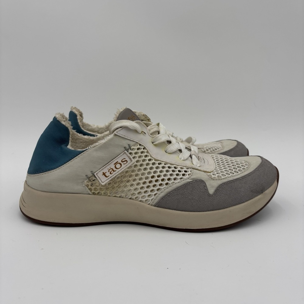 Taos Direction Nylon Lace Up Casual Shoe Womens Size 7 White Blue Sneakers